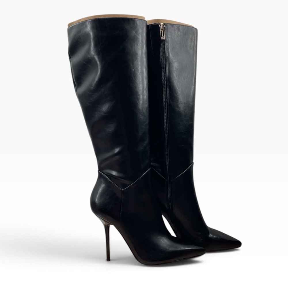 Jessica Simpson Black faux Leather Pointed Toe Stiletto Knee High Boots 9